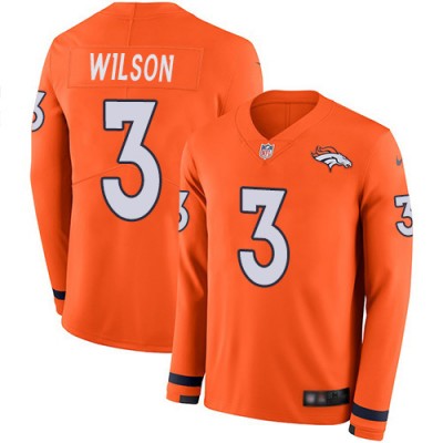 Nike Denver Broncos #3 Russell Wilson Orange Team Color Men's Stitched NFL Limited Therma Long Sleeve Jersey
